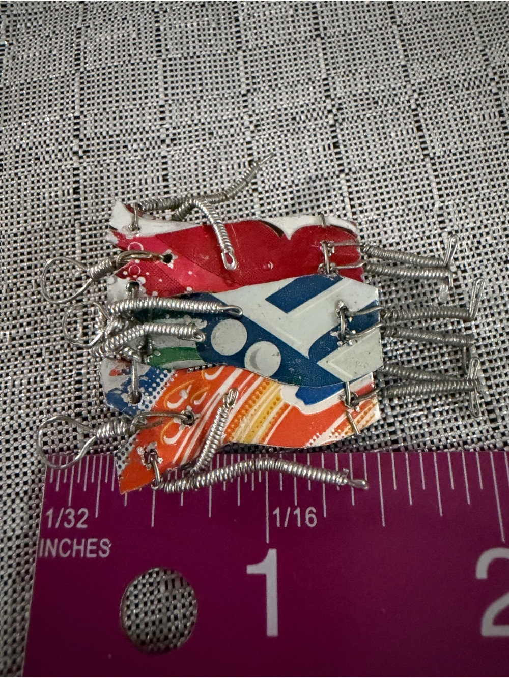 Vintage Colorful Recycled Metal Pin - Red, Blue, Orange Three Sisters - Picture 5 of 5